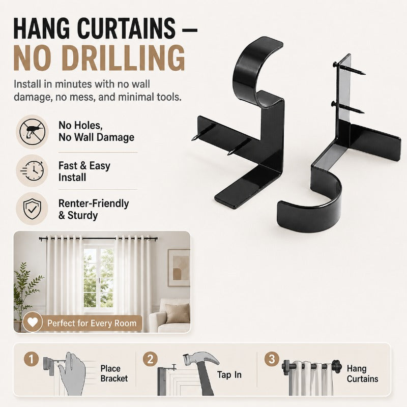 Metal No Drill Curtain Rod Brackets Product Image 01