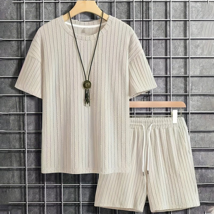 Metro Textured Stripe Mens Cotton Shorts Set Product Image 01