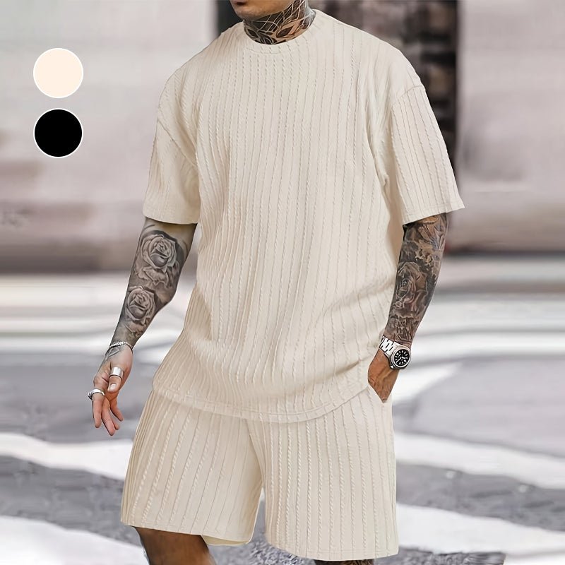 Metro Textured Stripe Mens Cotton Shorts Set Product Image 02