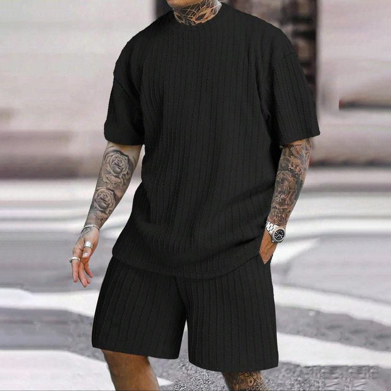 Metro Textured Stripe Mens Cotton Shorts Set Product Image 03