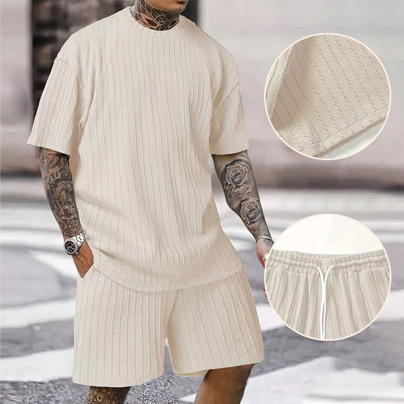 Metro Textured Stripe Mens Cotton Shorts Set Product Image 06