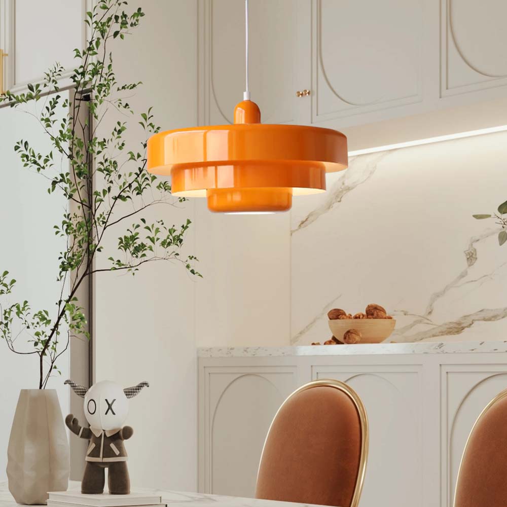 Mid-Century Pendant Light in Orange Metal – Bauhaus Style Ceiling Fixture 2