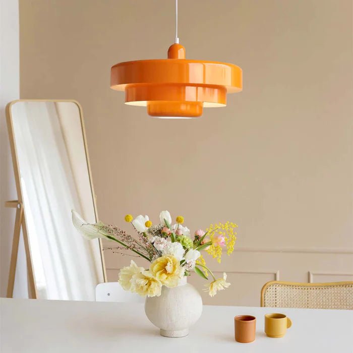 Mid-Century Pendant Light in Orange Metal – Bauhaus Style Ceiling Fixture 0