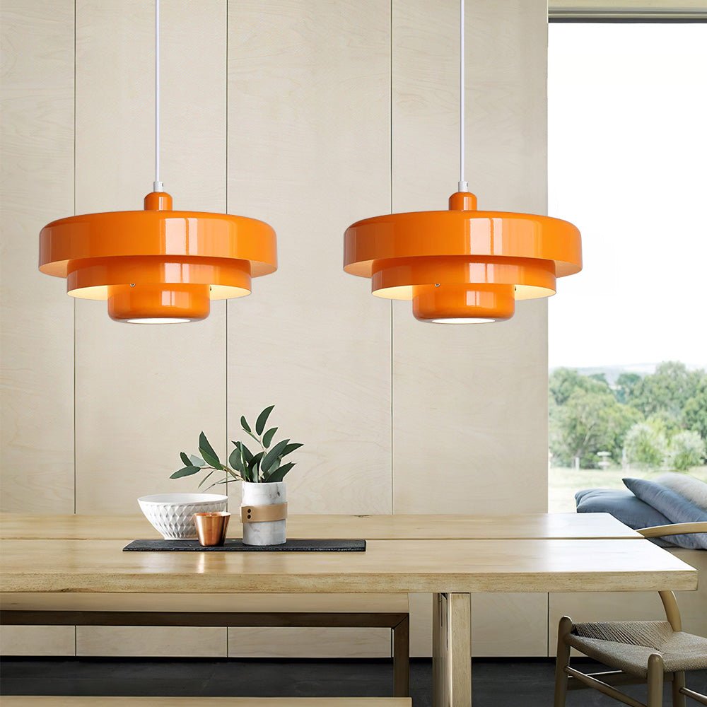 Mid-Century Pendant Light in Orange Metal – Bauhaus Style Ceiling Fixture 4