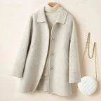 Mid - Length Wool Coat™ — Wrap Yourself in Unstoppable Warmth and Effortless Power (Cream XS) - | Zavonix
