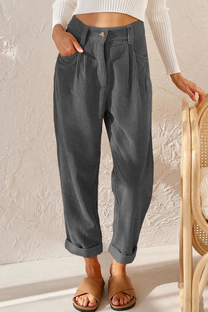 Mid Rise Corduroy Pants Side Pockets Product Image 09