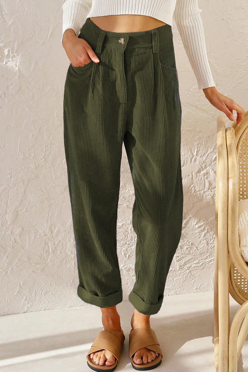 Mid Rise Corduroy Pants Side Pockets Product Image 10