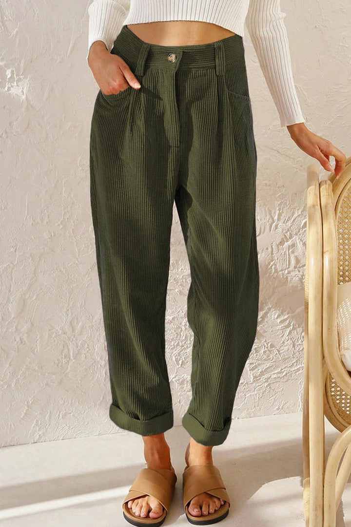 Mid Rise Corduroy Pants Side Pockets Product Image 10