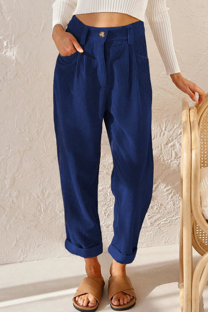 Mid Rise Corduroy Pants Side Pockets Product Image 11
