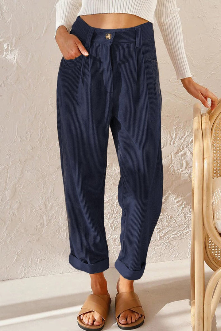 Mid Rise Corduroy Pants Side Pockets Product Image 12