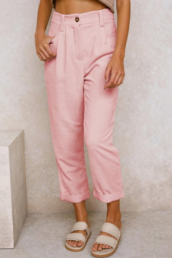 Mid Rise Corduroy Pants Side Pockets Product Image 14