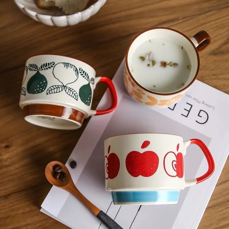 Midcentury Ceramic Stackable Coffee Mugs – Space-Saving Design, Vibrant Colors, Comfortable Handle, 300ml Capacity 1