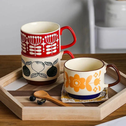 Midcentury Ceramic Stackable Coffee Mugs – Space-Saving Design, Vibrant Colors, Comfortable Handle, 300ml Capacity 2