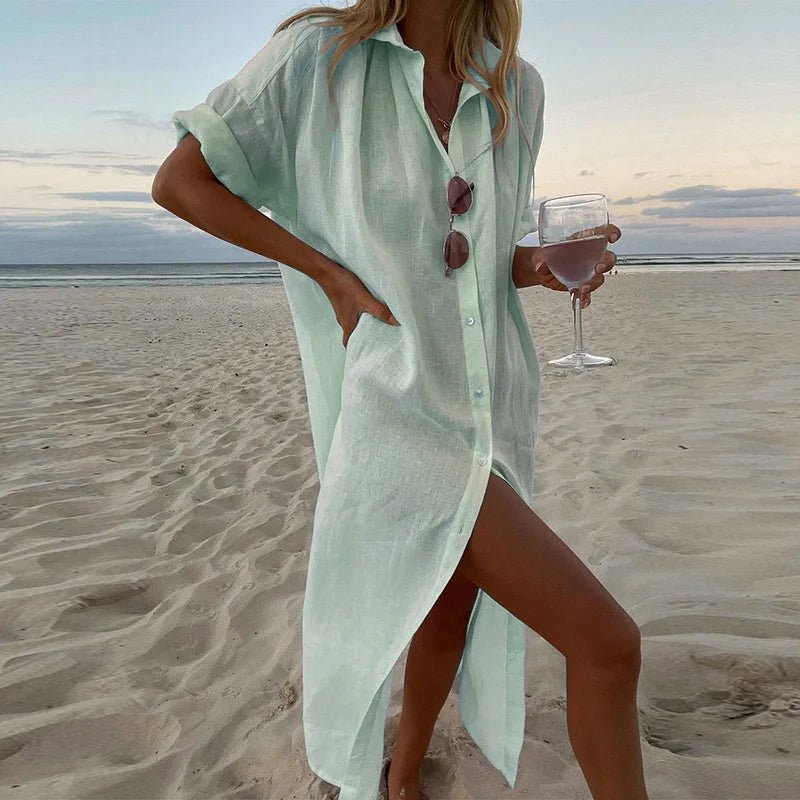 "Milena" Shirt Dress (Green S) - Women Dress | Zavonix