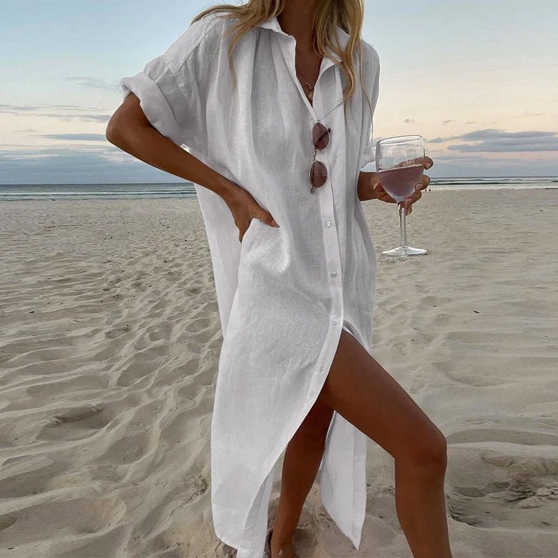 "Milena" Shirt Dress (White S) - Women Dress | Zavonix