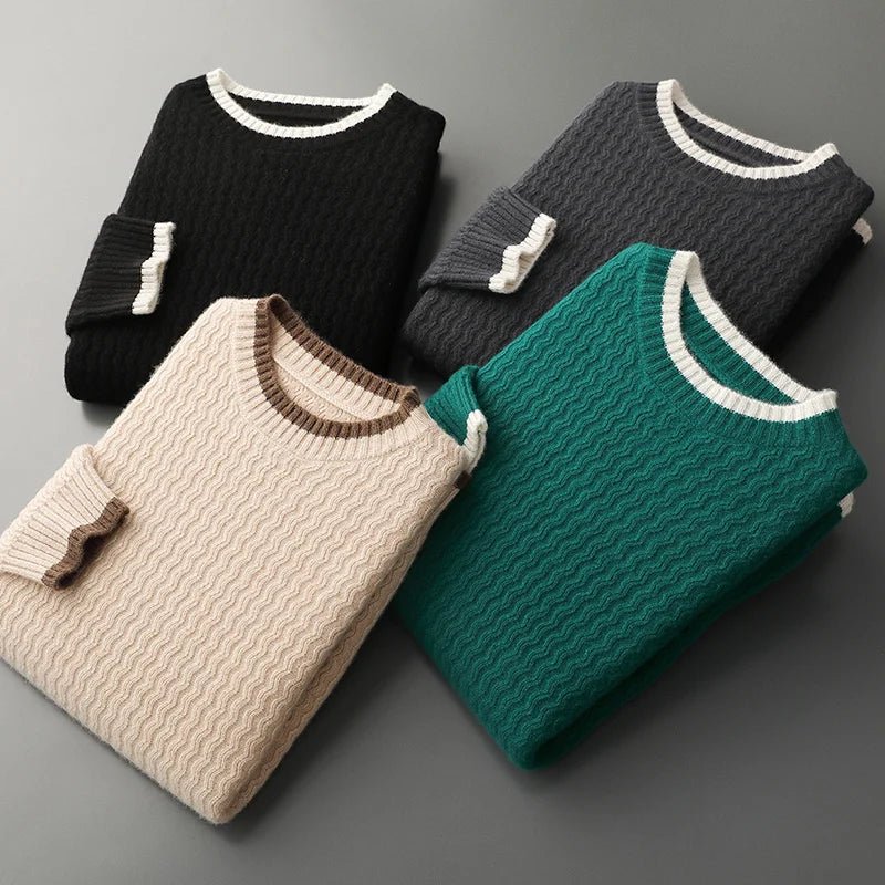 Miloa — Merino Wool Sweater with Accent Collar for Warmth (Black S) - | Zavonix