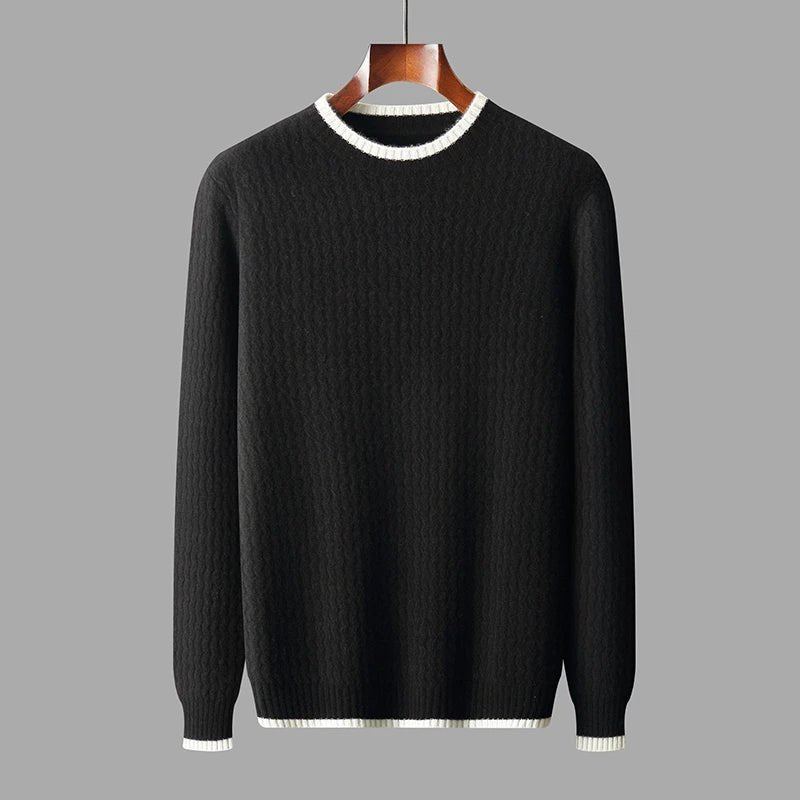 Miloa — Merino Wool Sweater with Accent Collar for Warmth (Black S) - | Zavonix