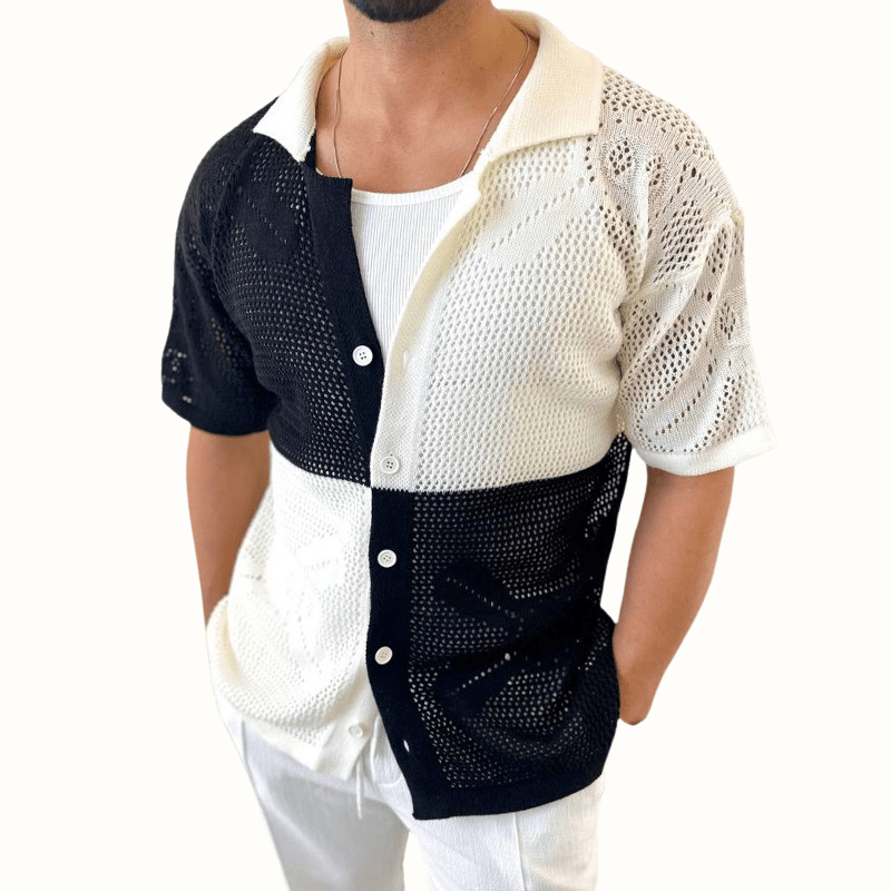 Miloza — Breathable Cotton Shirt with Open - Knit Design (Gray S) - | Zavonix