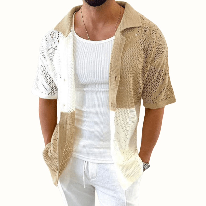 Miloza — Breathable Cotton Shirt with Open - Knit Design (Khaki S) - | Zavonix