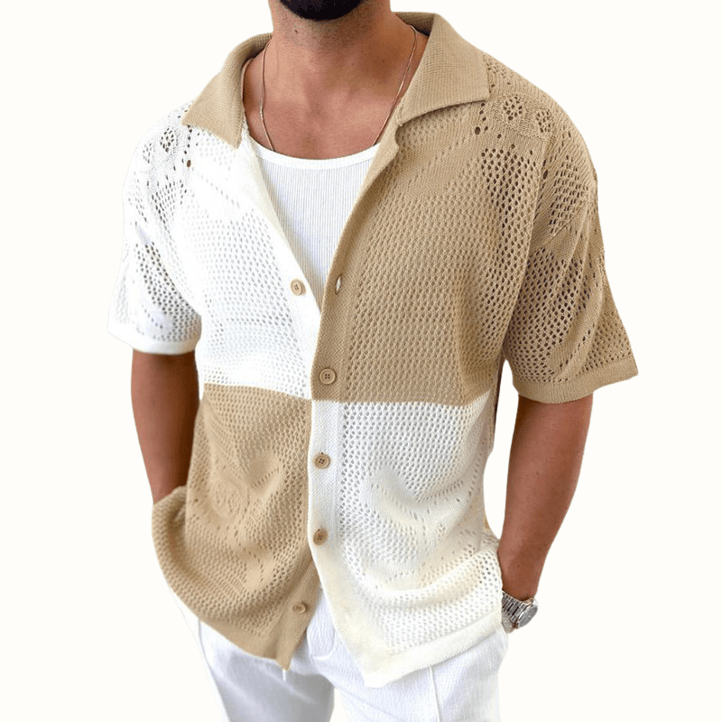 Miloza — Breathable Cotton Shirt with Open - Knit Design (Khaki S) - | Zavonix