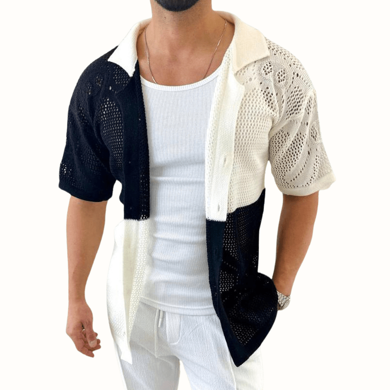 Miloza — Breathable Cotton Shirt with Open - Knit Design (Black S) - | Zavonix