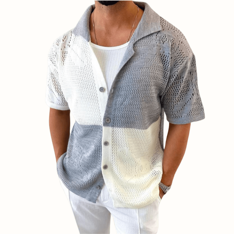 Miloza — Breathable Cotton Shirt with Open - Knit Design (Gray S) - | Zavonix