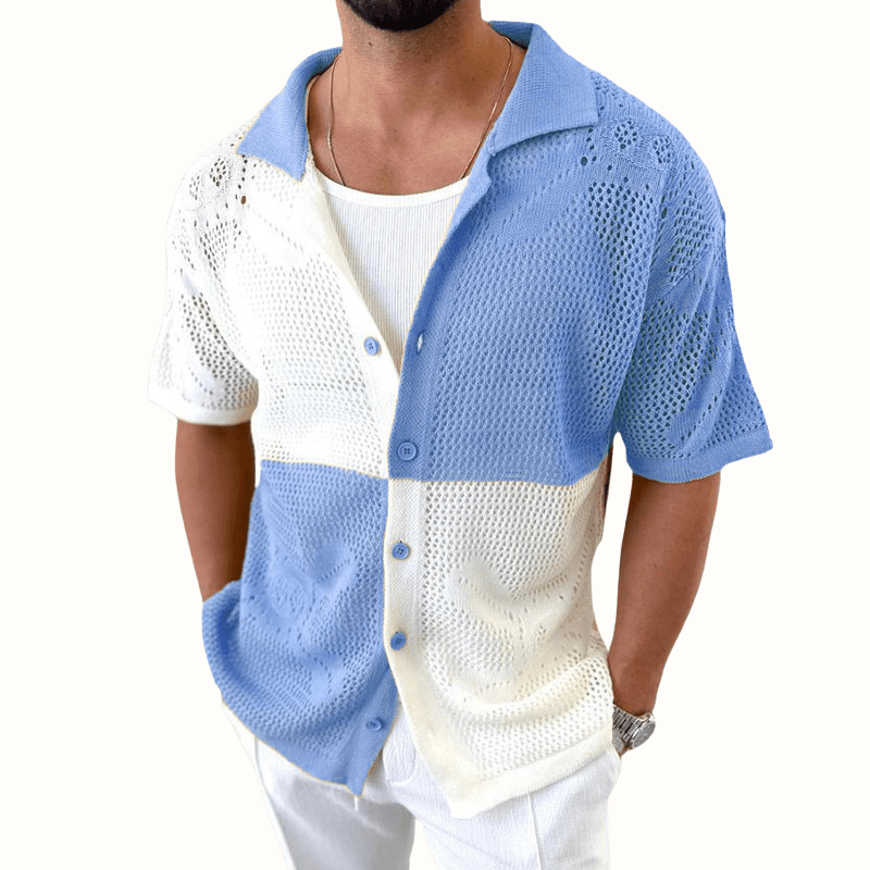 Miloza — Breathable Cotton Shirt with Open - Knit Design (Gray S) - | Zavonix
