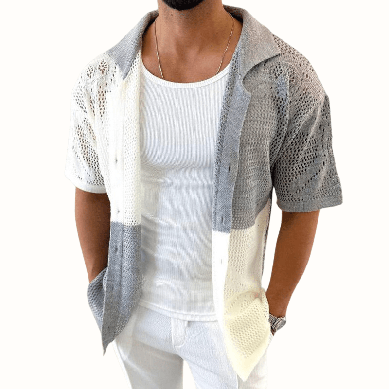Miloza — Breathable Cotton Shirt with Open - Knit Design (Gray S) - | Zavonix