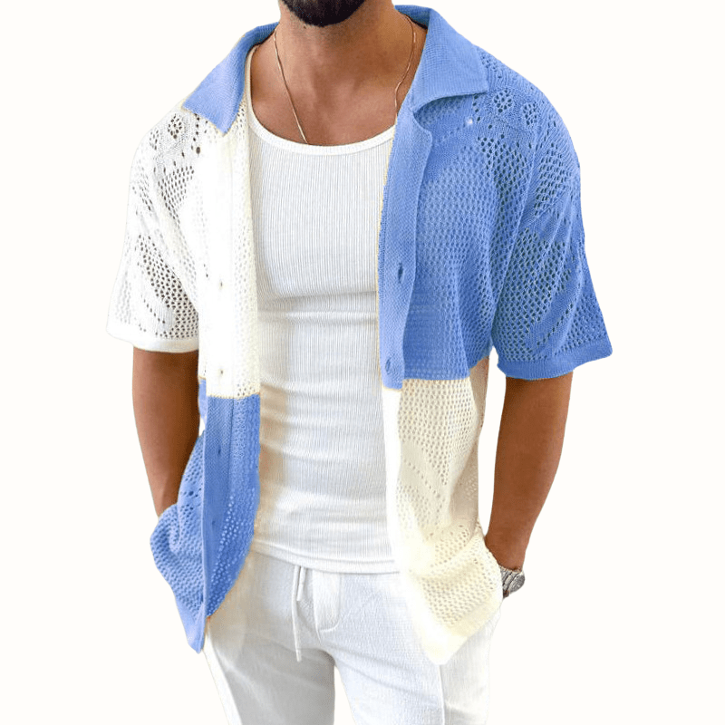 Miloza — Breathable Cotton Shirt with Open - Knit Design (Blue S) - | Zavonix