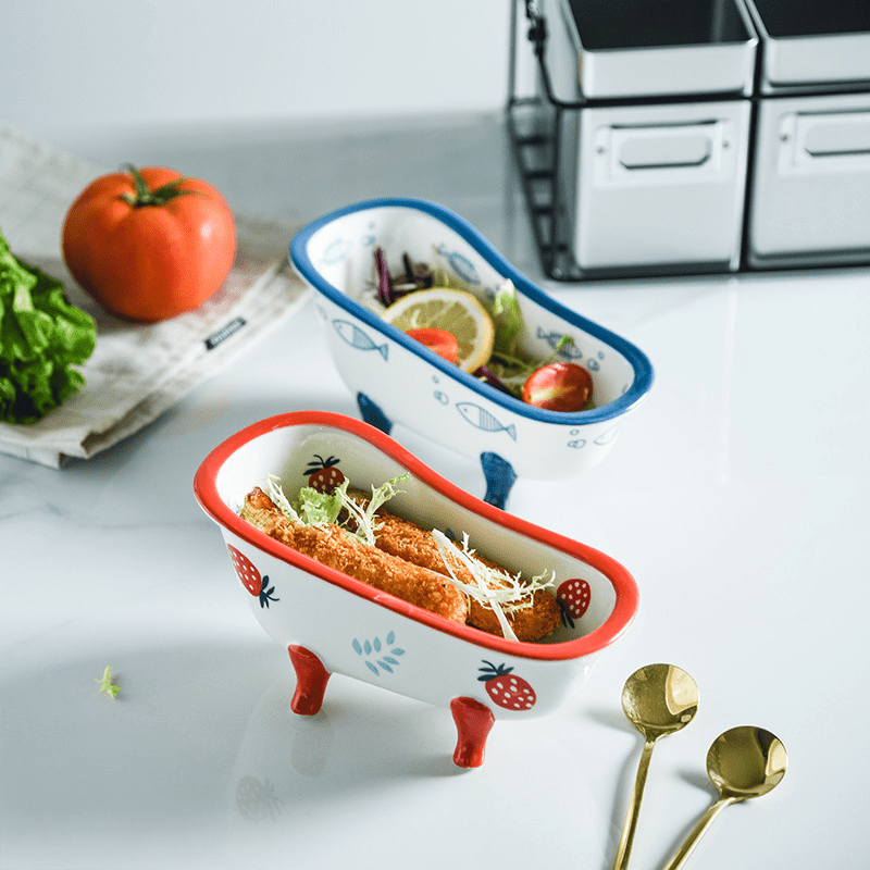 Mini Ceramic Bathtub Serving Dish – Vintage Clawfoot Design, Elegant Serving Bowl for Snacks and Sides 2