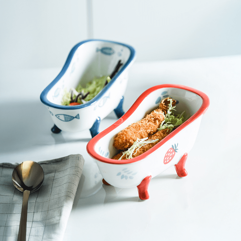 Mini Ceramic Bathtub Serving Dish – Vintage Clawfoot Design, Elegant Serving Bowl for Snacks and Sides 1