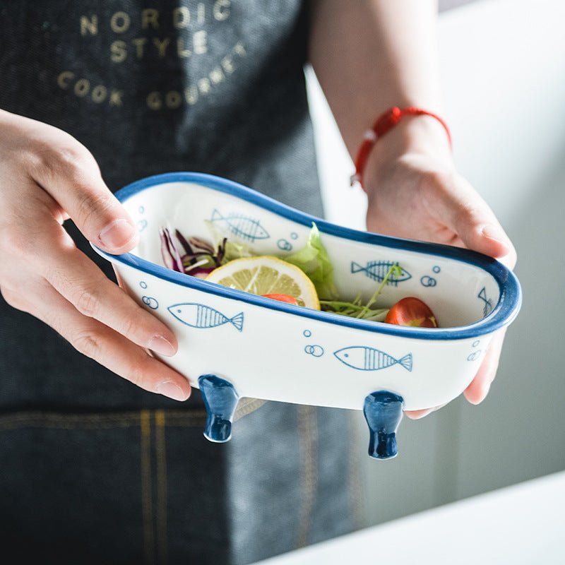 Mini Ceramic Bathtub Serving Dish – Vintage Clawfoot Design, Elegant Serving Bowl for Snacks and Sides 0
