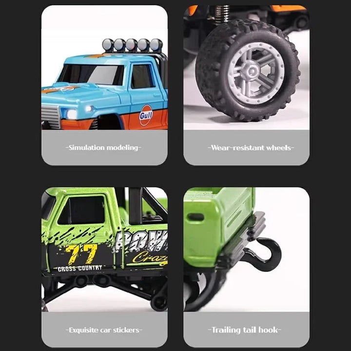 Four detail views of a mini RC truck&