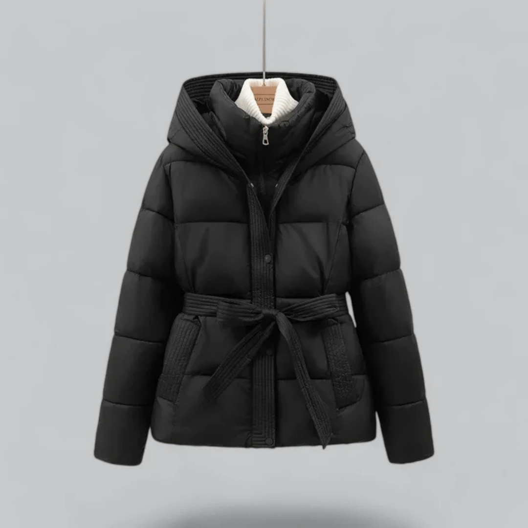 Mira Women's Puffer Jacket | Belted Design, Hooded 0
