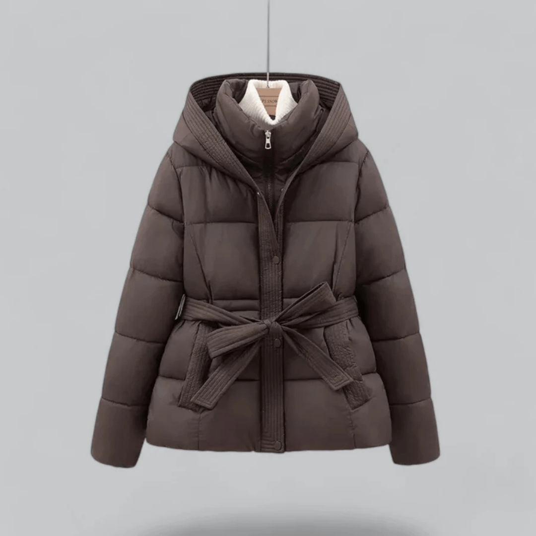 Mira Women's Puffer Jacket | Belted Design, Hooded 1