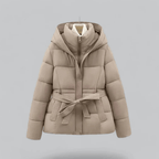 Mira Women's Puffer Jacket | Belted Design, Hooded 3
