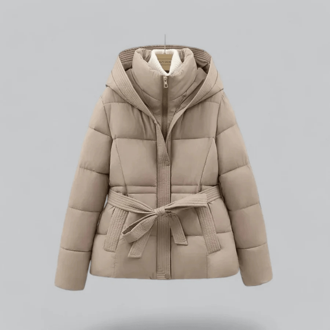 Mira Women's Puffer Jacket | Belted Design, Hooded 3