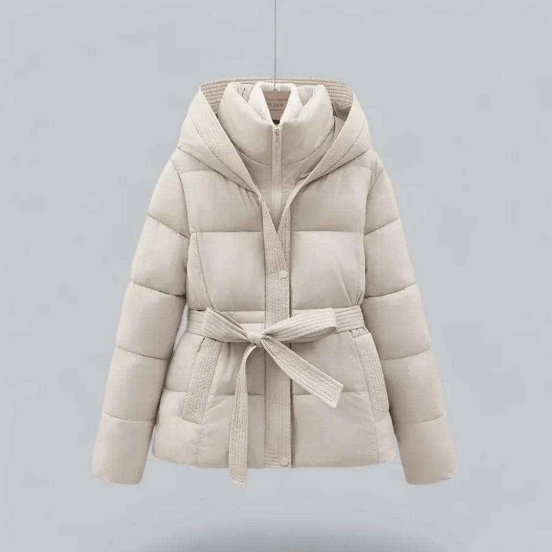 Mira Women's Puffer Jacket | Belted Design, Hooded 2