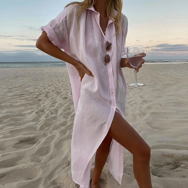"Milena" Shirt Dress (Pink S) - Women Dress | Zavonix
