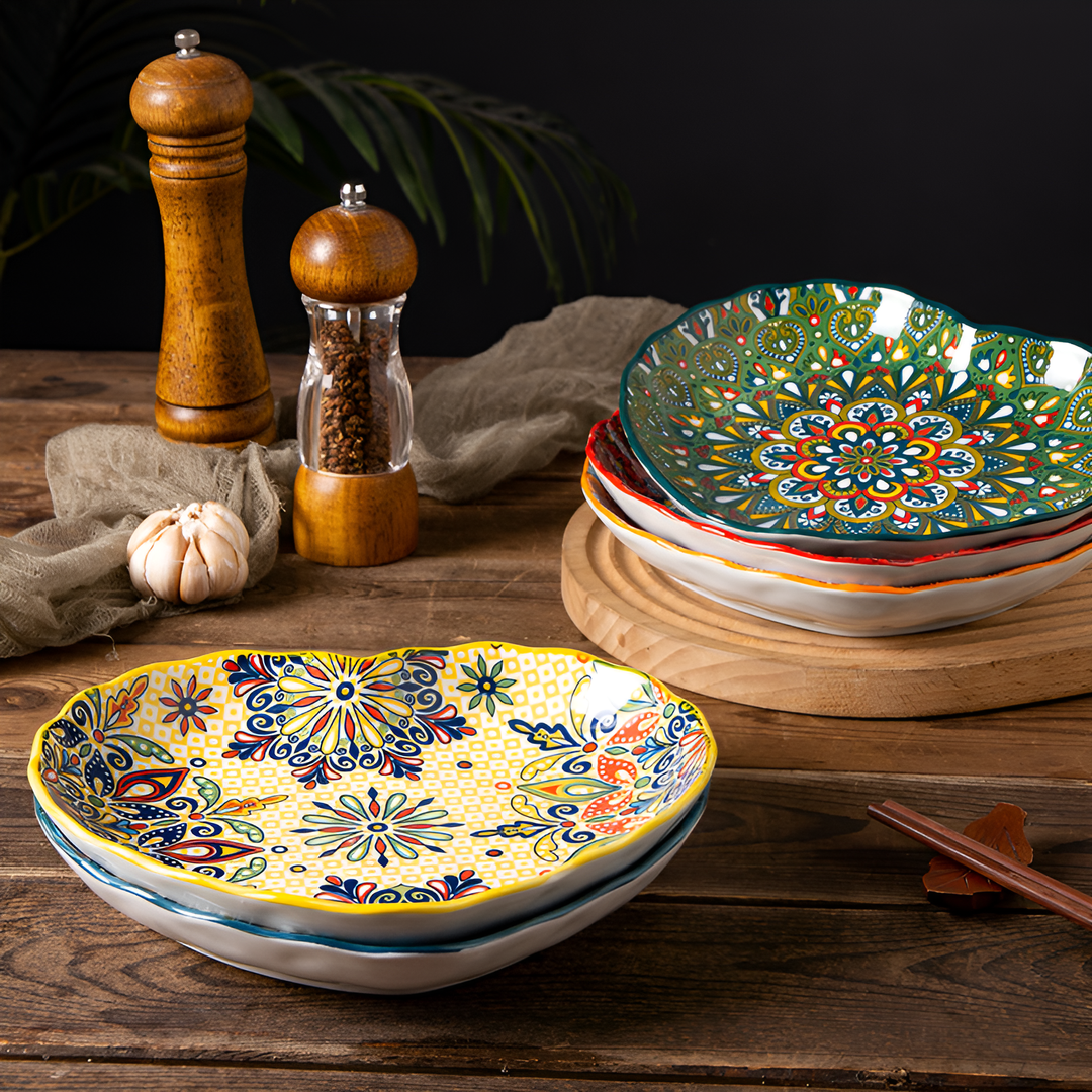 Mirelle Deep Plates with Floral Design – 9.1 Ceramic Plates for Stylish Dining 2
