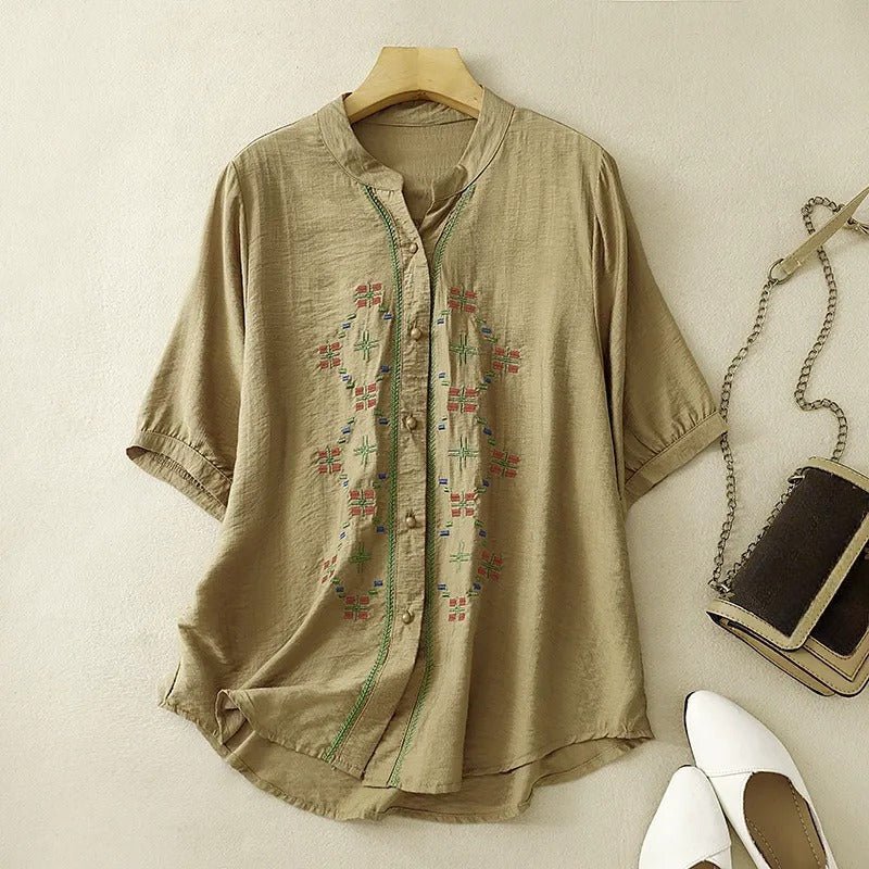 MIRI LINEN SHIRT (Khaki XS) - | Zavonix