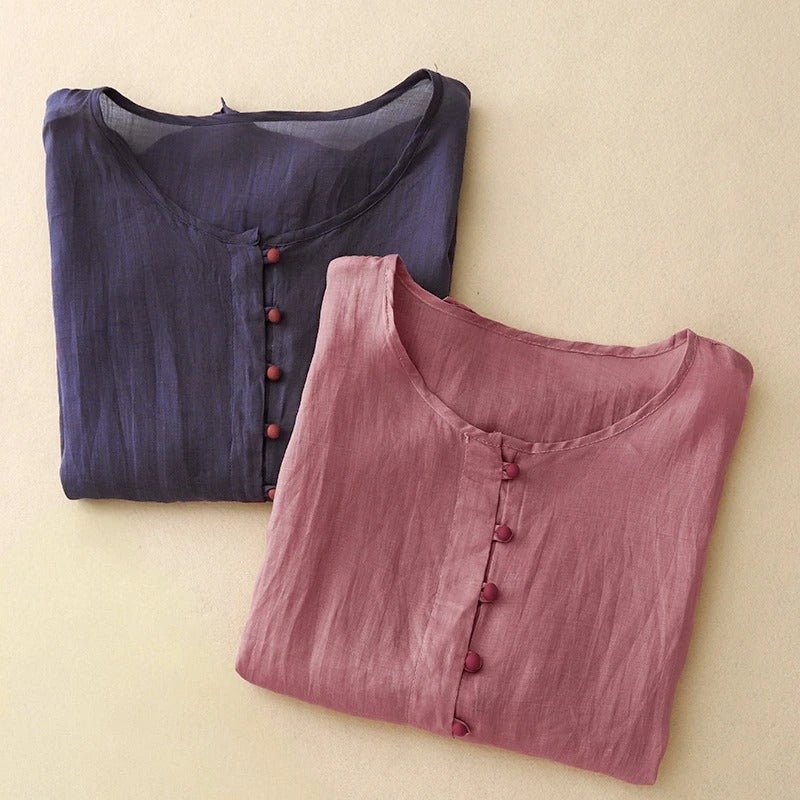 Mistara™ Linen Blouse — Feel Light, Look Powerful, Own Every Moment (Navy Blue XS) - | Zavonix