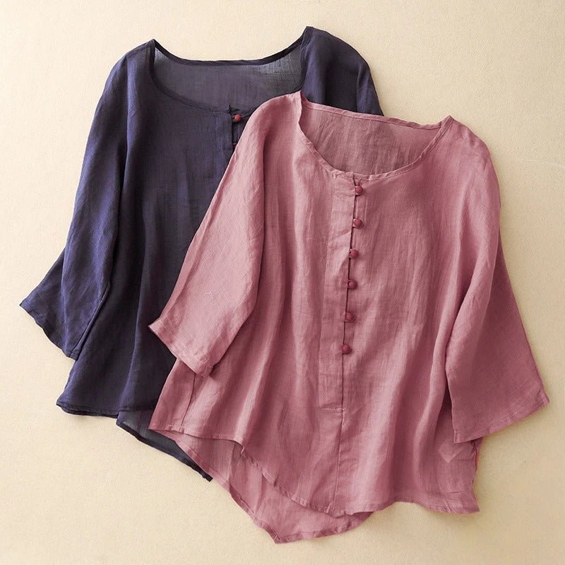 Mistara™ Linen Blouse — Feel Light, Look Powerful, Own Every Moment (Navy Blue XS) - | Zavonix