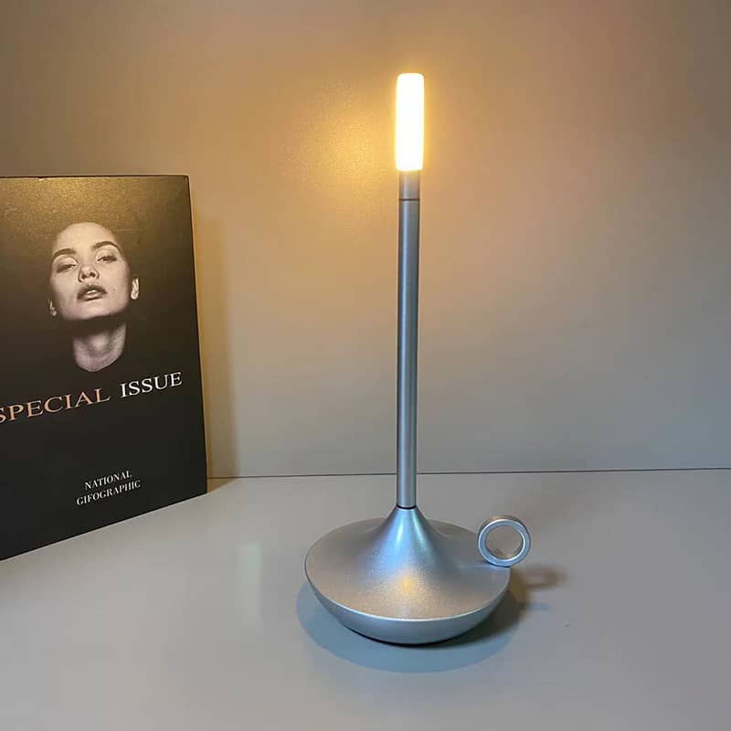 Modern Cordless Lamp with Touch Dimming – Rechargeable Battery Operated Candlestick Light in Brushed Aluminum Design 10