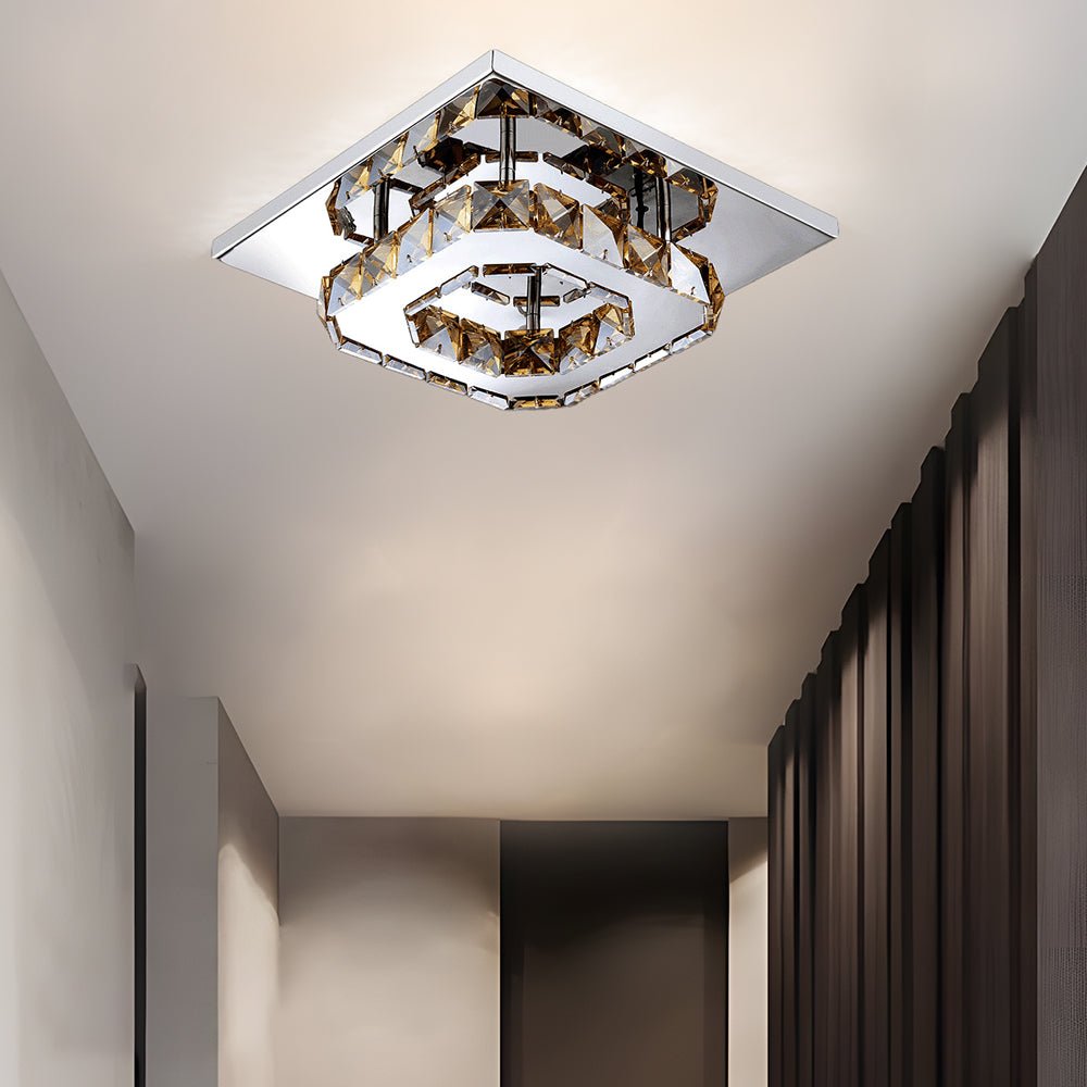 Modern Crystal LED Flush Mount Ceiling Light Fixture – Elegant Design for Living Room, Bedroom, Hallway, 12W, 960 Lumens 0