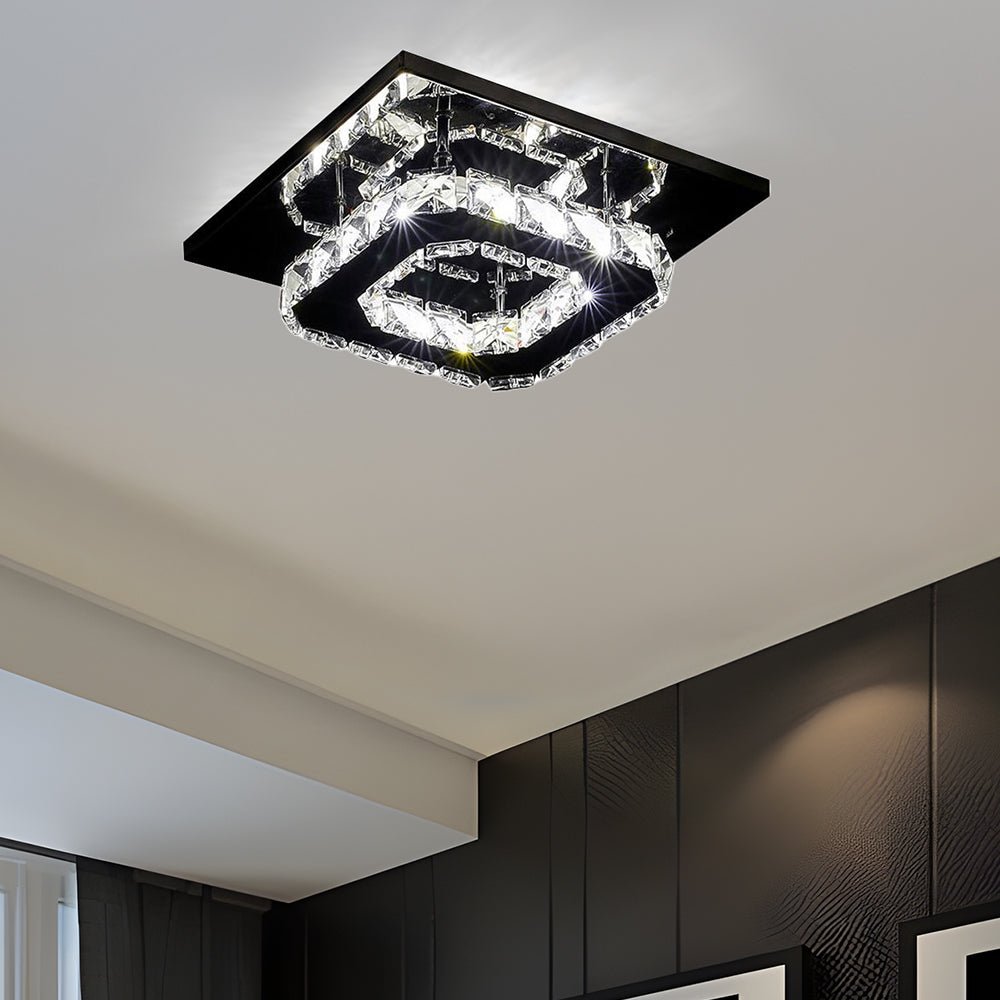 Modern Crystal LED Flush Mount Ceiling Light Fixture – Elegant Design for Living Room, Bedroom, Hallway, 12W, 960 Lumens 11
