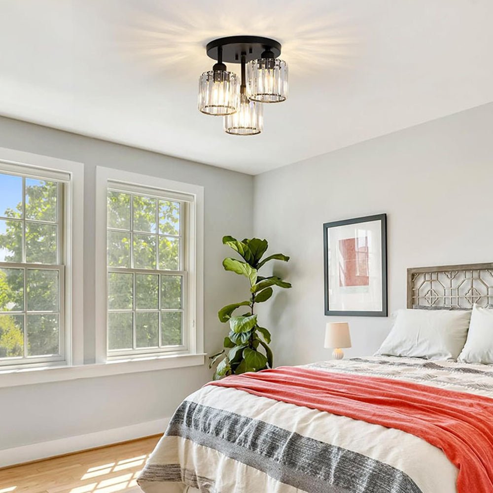 Modern Crystal Semi-Flush Ceiling Light – Elegant Iron and Glass Fixture for Bedroom and Living Room 1