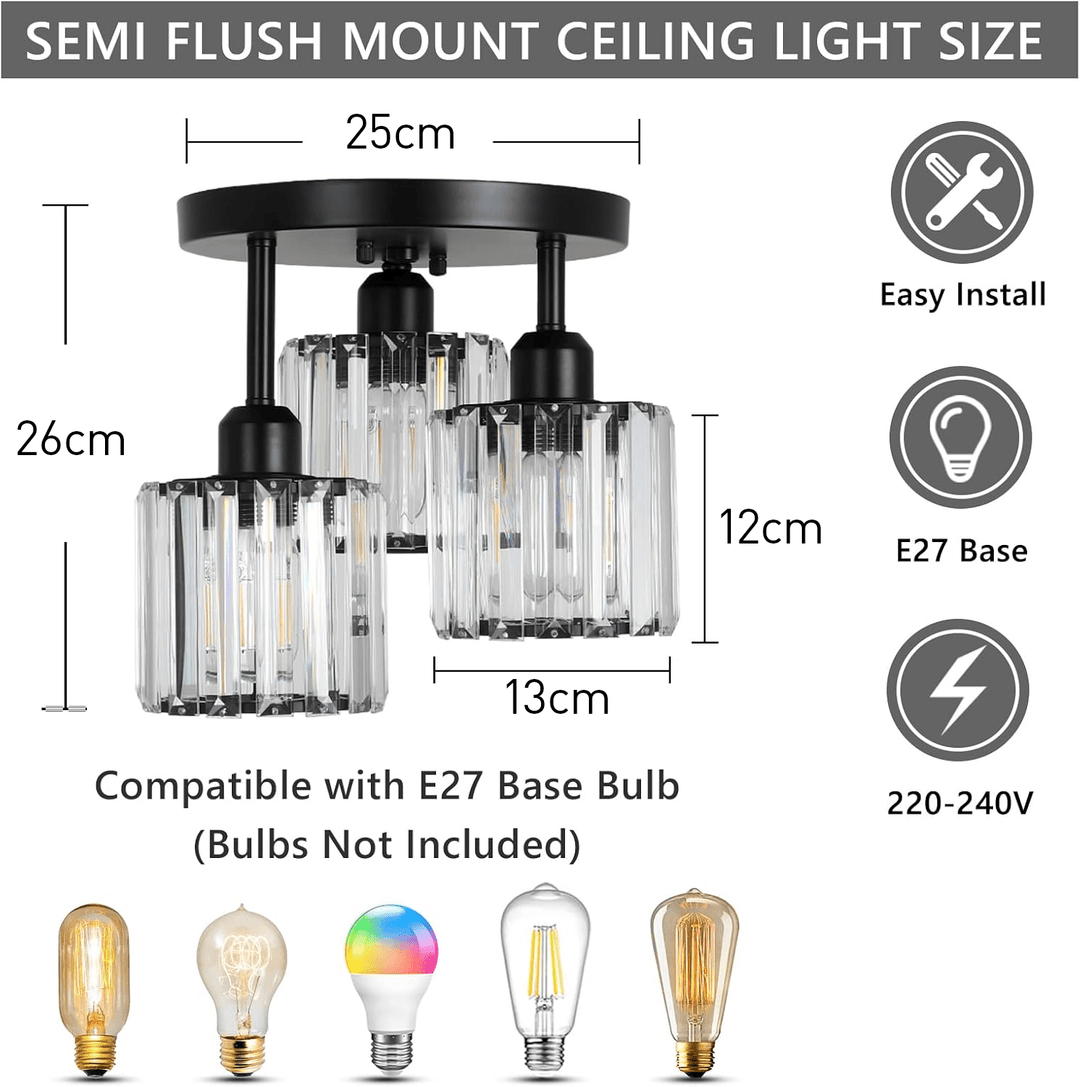 Modern Crystal Semi-Flush Ceiling Light – Elegant Iron and Glass Fixture for Bedroom and Living Room 6