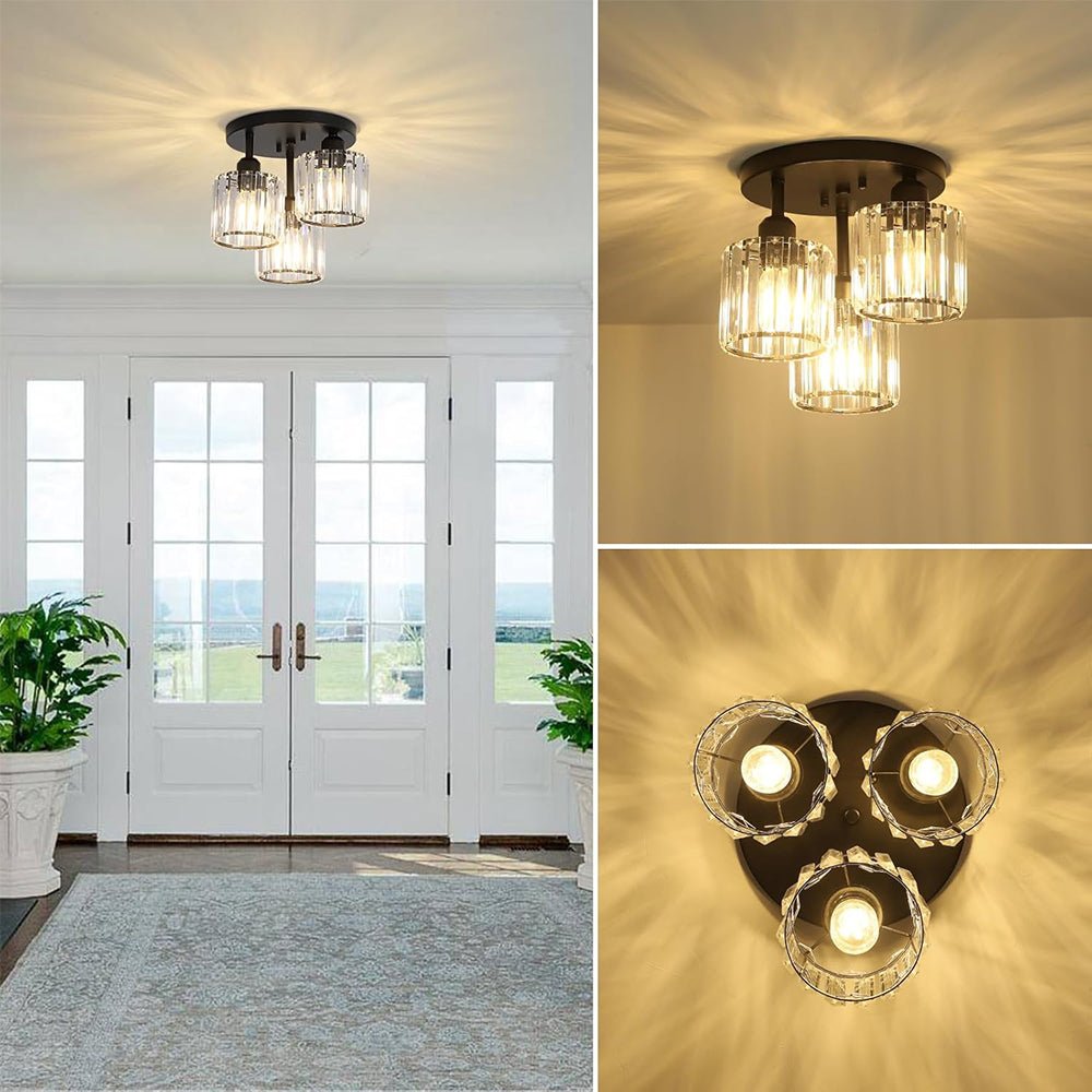 Modern Crystal Semi-Flush Ceiling Light – Elegant Iron and Glass Fixture for Bedroom and Living Room 3