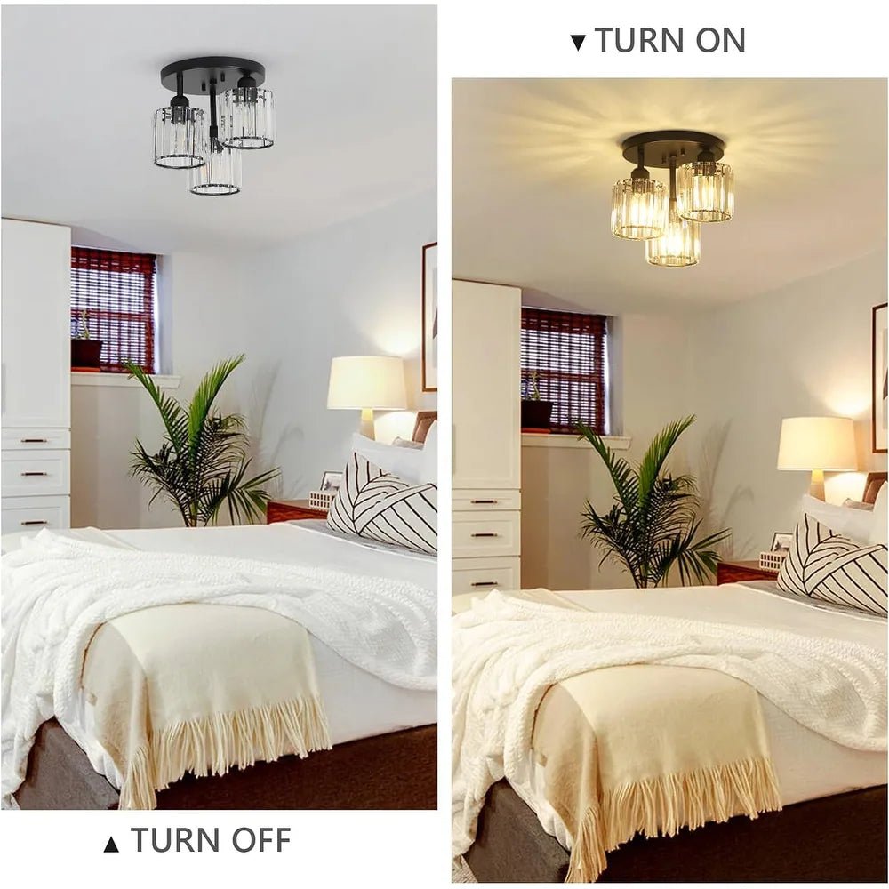 Modern Crystal Semi-Flush Ceiling Light – Elegant Iron and Glass Fixture for Bedroom and Living Room 4